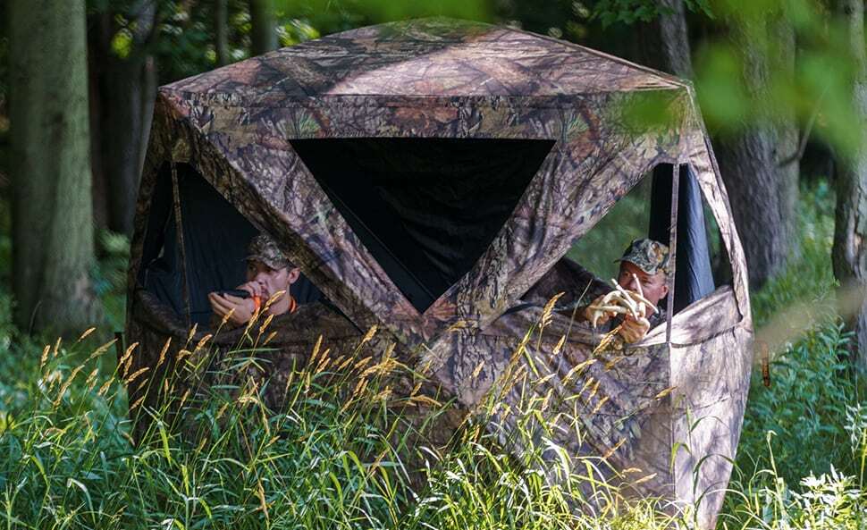 Rhino-Blinds two dudes in a blind making bird noises